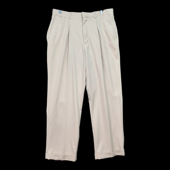 Walter Hagen Men 34x28 Beige Khaki Flat Front Cuffed Dress Pants Trousers Career - Picture 2 of 15